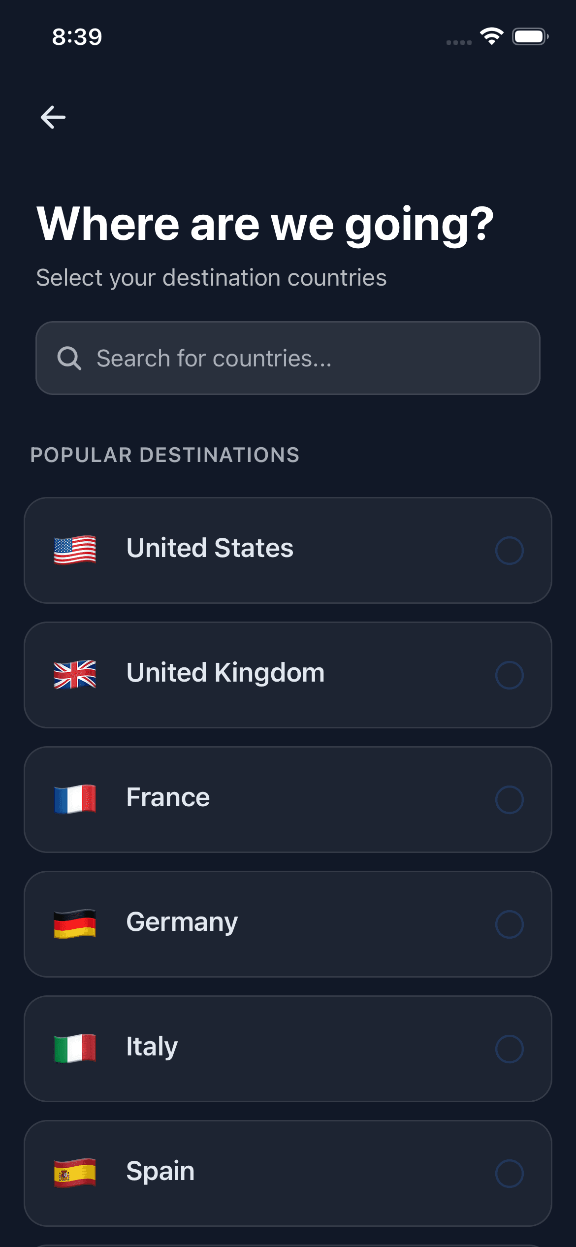Pick your destination